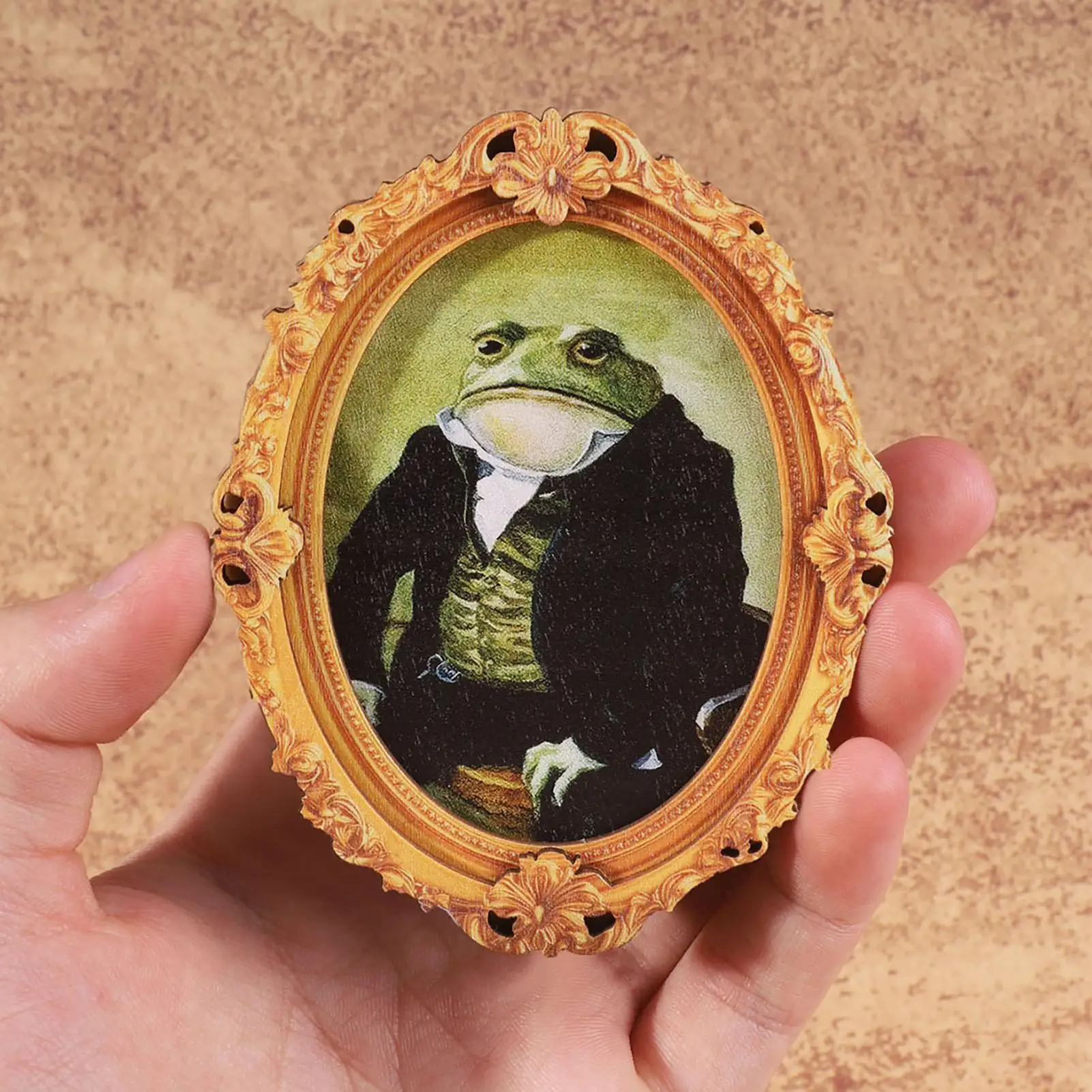 Funny Frog Magnet Retro Wood Oval Frame Fridge Decoration Refrigerator Sticker Cabinet Locker Magnetic Decals Creative Gift