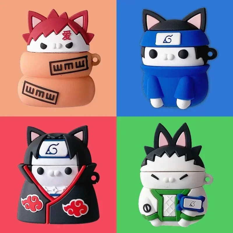 Anime Naruto 3D Cute Cat Itachi Sasuke Airpods 1 2 Pro 2 with Carabiner Soft Silica Figures Earphone Protector Case Gifts Toys