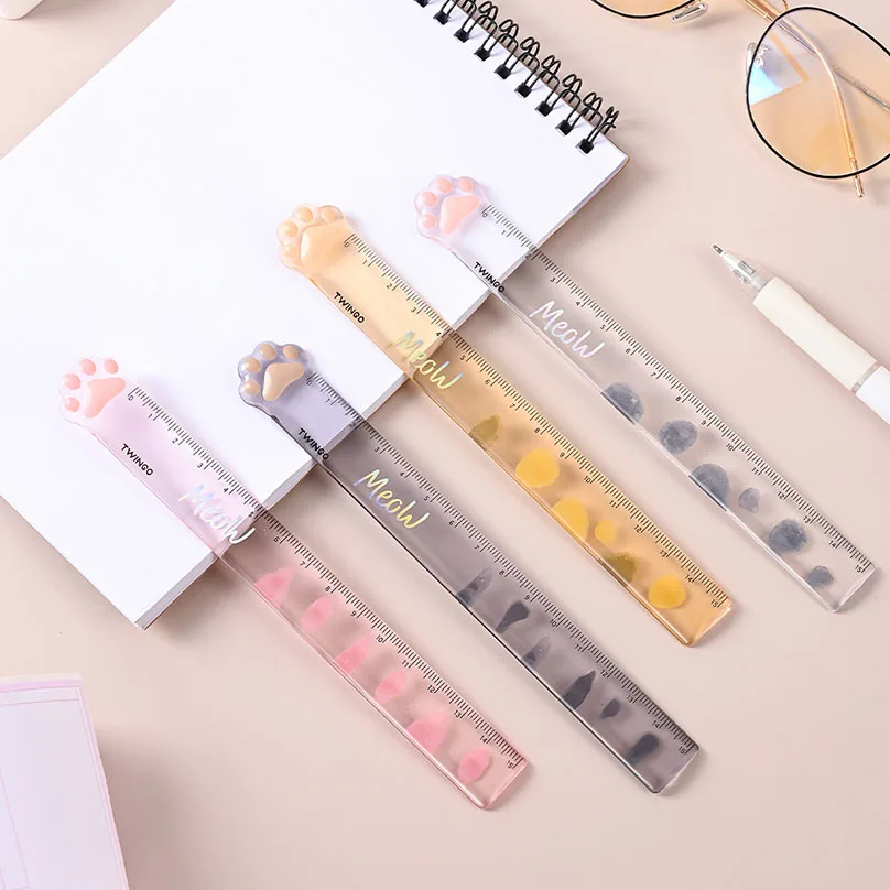 Cat Paw Ruler Kawaii Accessories School Supplies Papeleria Transparent 15cm Drawing Tool Regla Cute Stationery School Rules