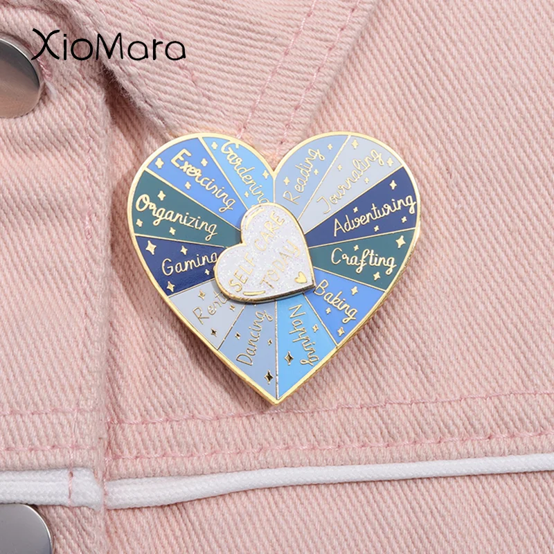 New Heart Turntable Enamel Pin Self Care Message Reminder Rotatable Brooch Laple Backpack Badge Fun Jewelry Best Friend Gifts