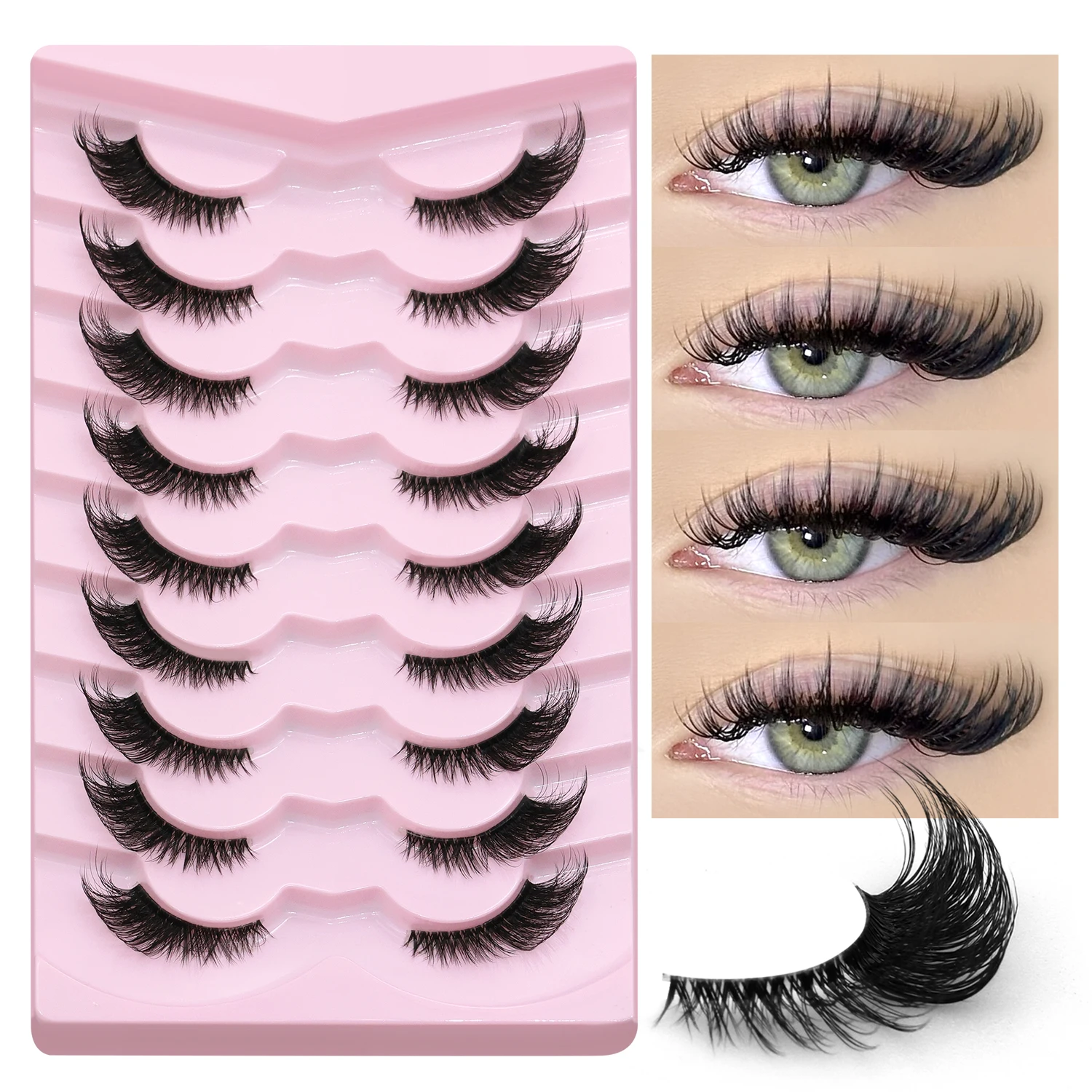 VELTRINAY Halbe Wimpern, Katzenaugenwimpern, natürlicher Look, zarte falsche Wimpern, flauschige künstliche Nerzwimpern, zarte künstliche Wimpern, Make-up