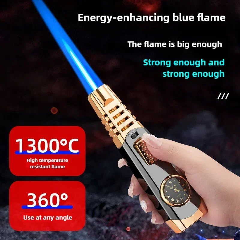 New Handheld Quartz Watch Inflatable Lighter Direct Blue Flame High Firepower Spray Gun Outdoor Kitchen Ignition Lighter Igniter