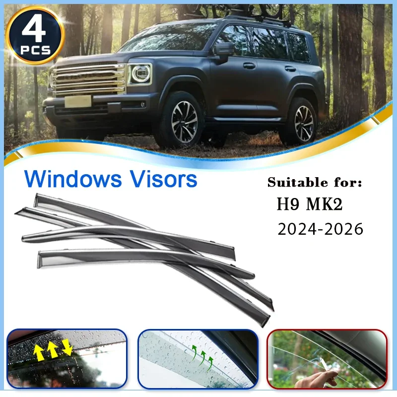 

Window Visor For Haval H9 Accessories 2025 MK2 2024-2026 Car Accessories Rain Guard Deflector Windshield Awning Trim Rain Shield