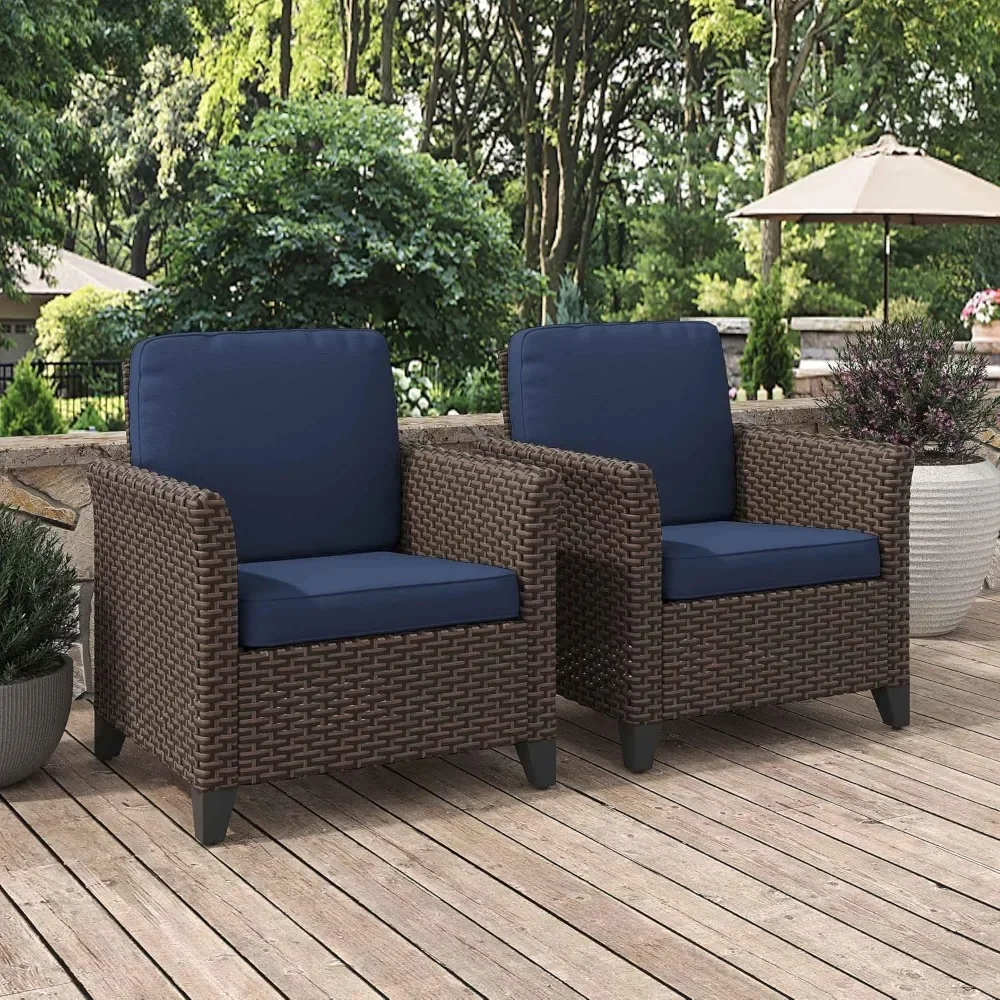 

Patio Wicker Chairs with High Back Set of 2, All Weather PE Rattan Outdoor Chairs with Waterproof Cushions for Garden, Deck