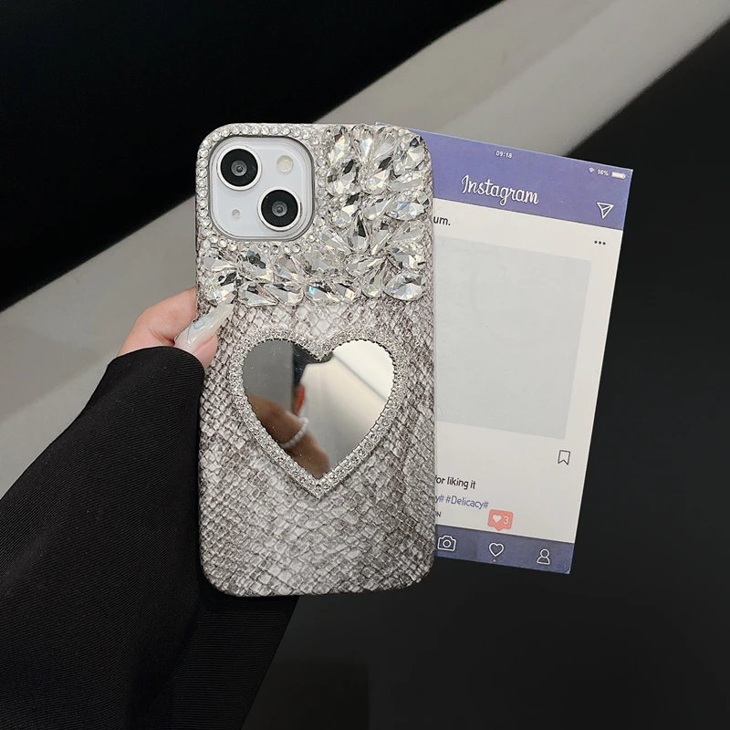 Luxurious Glitter Phone Case For iPhone 16 14 13 12 11 15 Pro Max  Snake Pattern Diamond Shiny Mirror Cover For iPhone 16 ProMax