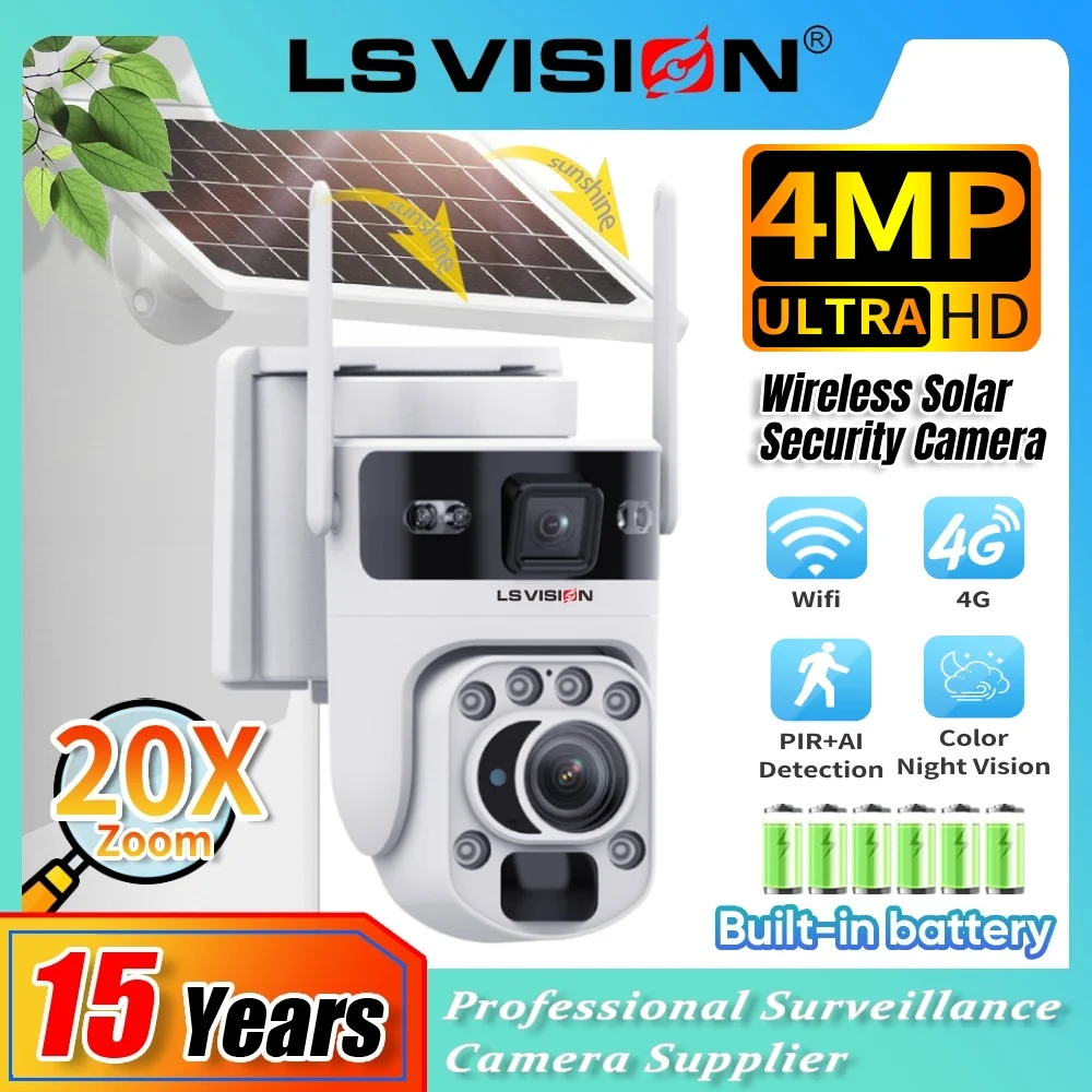 

LS VISION Ubox 6K 4G Outdoor Solar Camera 20X Optical Zoom Dual Screens Wifi Security Camera Cctv PTZ Auto Tracking Night Vision