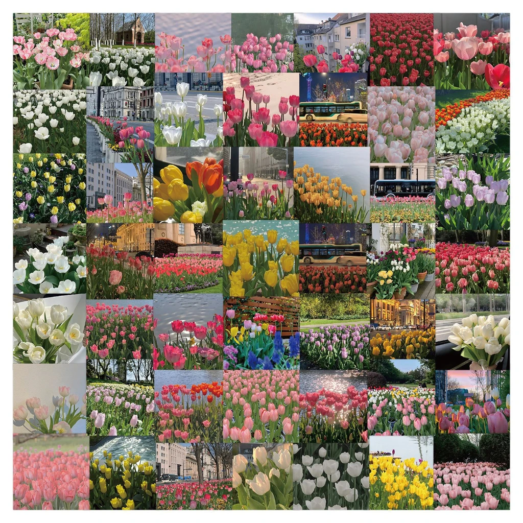 60PCS Vintage Oil Painting Tulip Daisy Flowers and Plants Stickers For Scrapbook  Laptop Notebook Helmet Decal