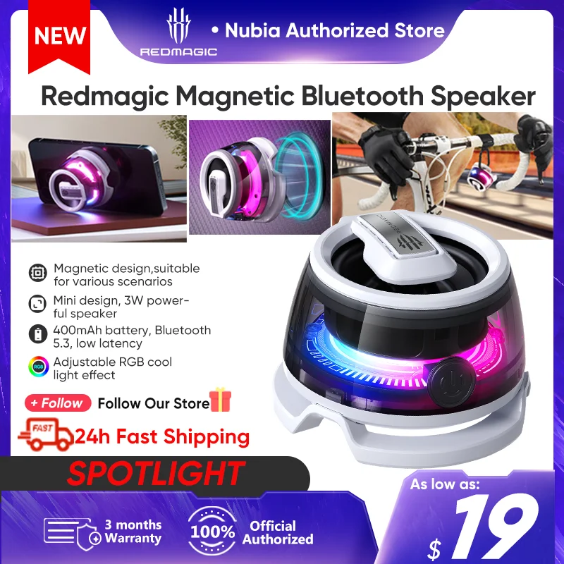 

Магнитная портативная Bluetooth-Колонка Redmagic с аккумулятором на 400 мА · ч, миниатюрная звуковая коробка, Bluetooth 5,3, RGB, телефон с держателем, настольный динамик