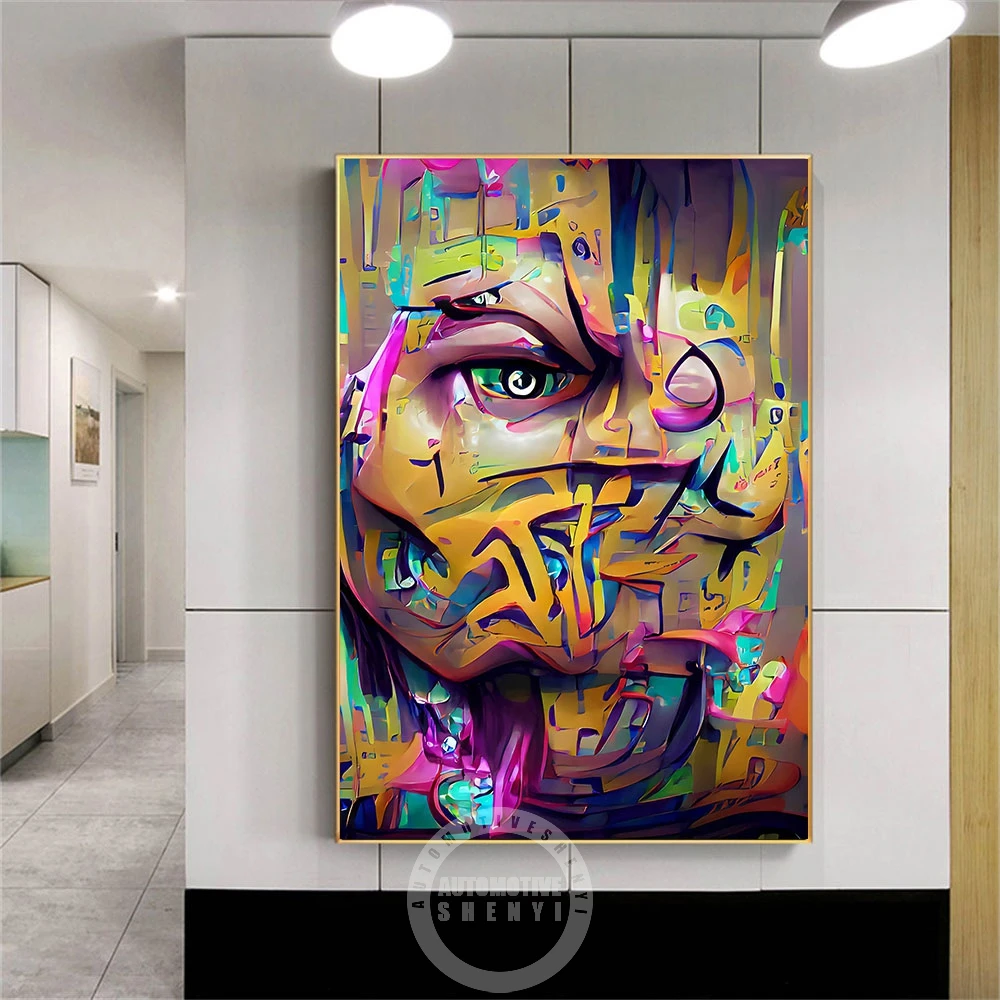 

Абстрактный цветной настенный постер с изображением лица и глаз, современные уличные граффити, печатные картины на холсте, картины для гостиной, украшение для дома