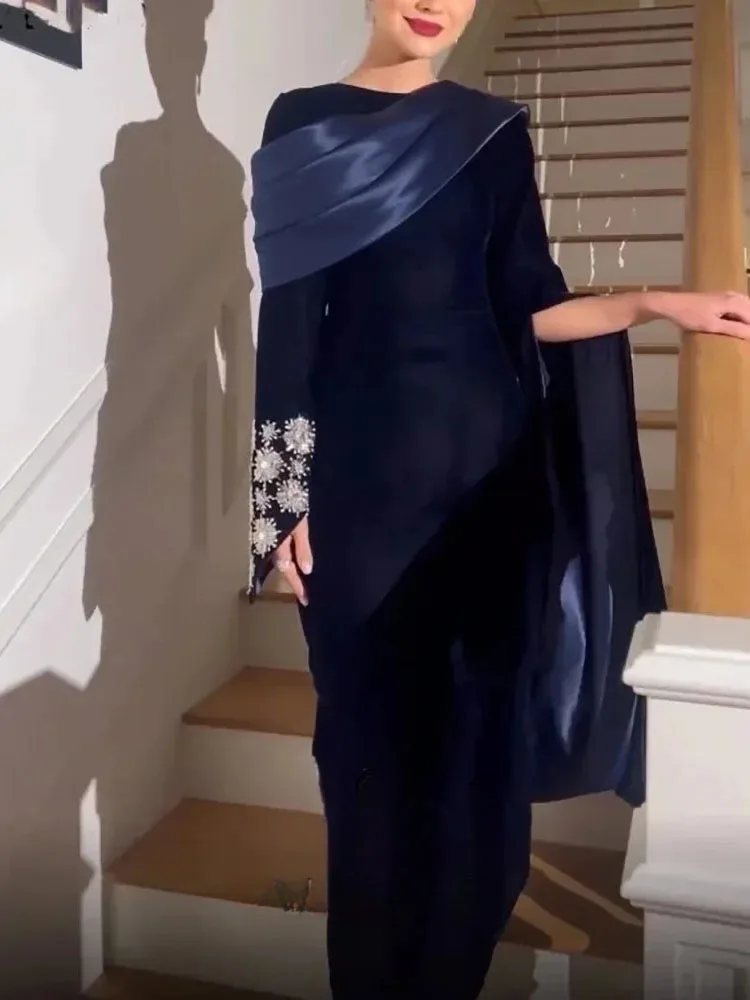

LAYXHS Elegant O-Neck Formal Evening Dresses Beaded Long sleeves Mermaid Pleat Prom Dresses Customized فساتين سهرات
