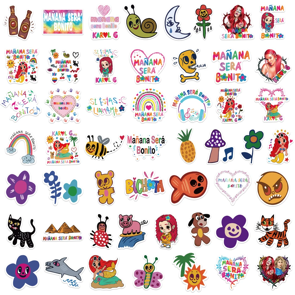 52pcs Album Manana Sera Bonito Stickers DIY Waterproof Laptop Skateboard Fridge Guitar Luggage Car Kids Sticker Decals Toy