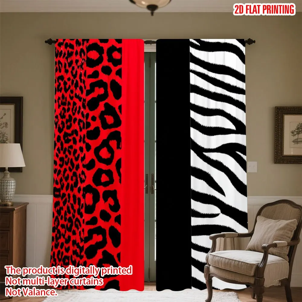 Leopard print and zebra print patterns Print Drapes Room Darkening Window Curtains for Home Decor,Rod Pocket Blackout Curtains