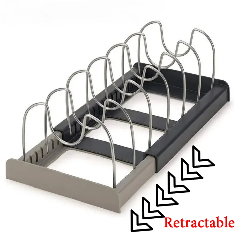 

Новая телескопическая полка для кастрюль с 6 сетками, органайзеры для кухонных шкафов для кастрюль и сковородок, компактная полка для хранения, держатель разделочной доски