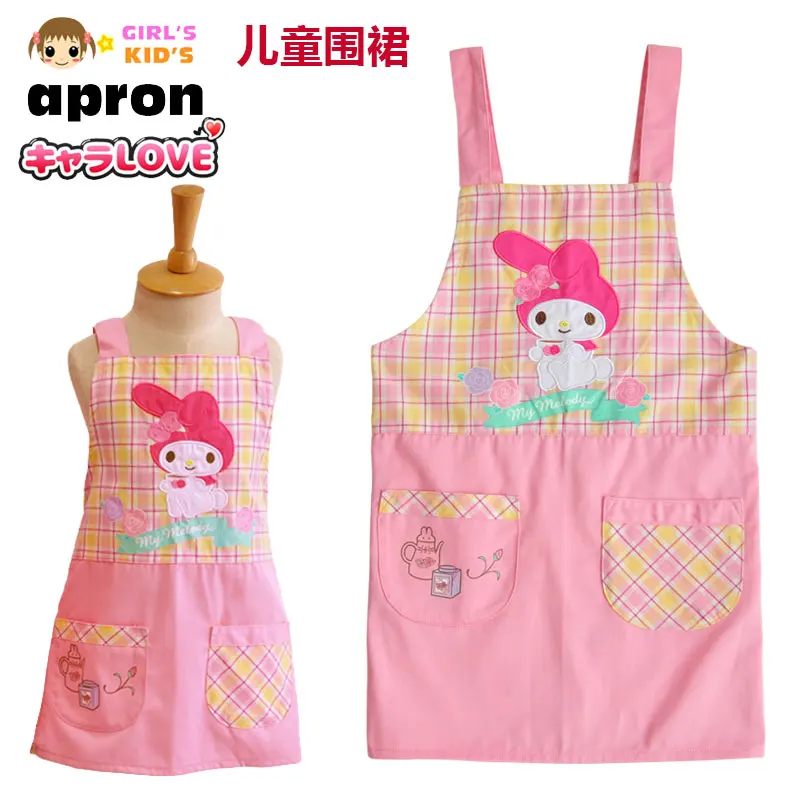 Cute Japanese My Melody Pink Children Apron Cooking Baking Kids Painting Baby Pinafore Avental De Cozinha Delantal Cocina