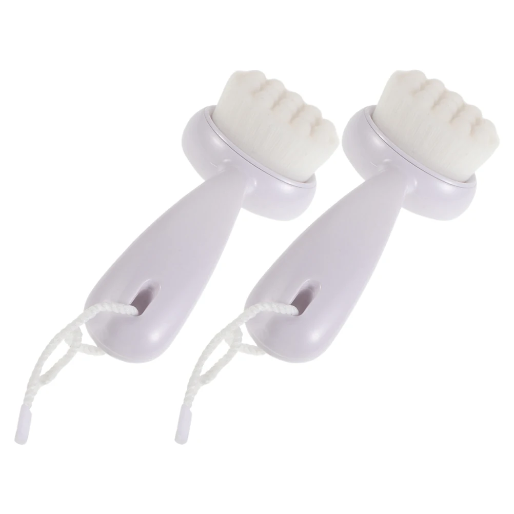 

2pcs Facial Cleansing Brush Soft Bristles Long Handle Scrubber White Fiber Deep Clean Exfoliator Skin Care Tool