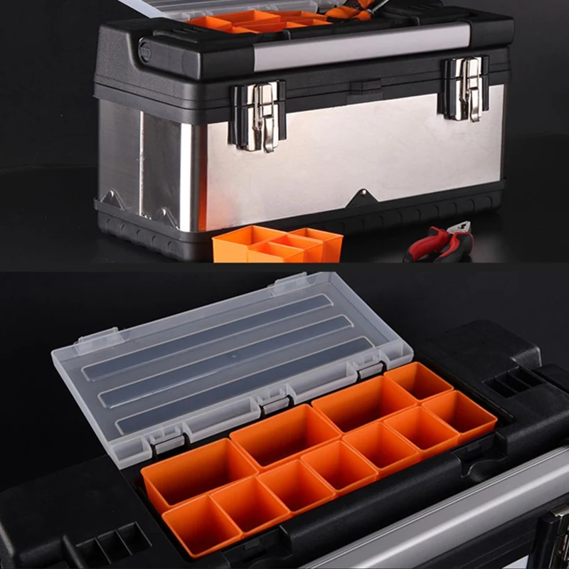 High-capacity Tool Box Stainless Steel Toolbox Protable Empty Tool Organizer For Mechanics Electrician Tools Storage Box