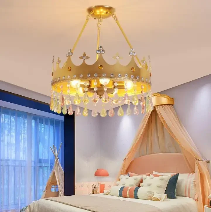 Crown chandelier children room crystal girls and boys modern simple ins web celebrity princess room light LED bedroom light