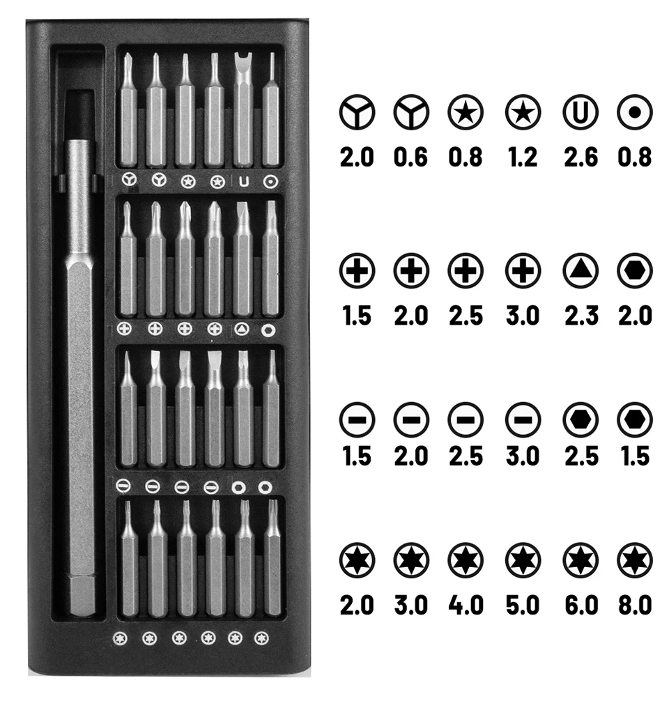 25/63 in 1 Präzisions-Magnetschraubendreher-Set, Phillips-, Torx-, Hex- und Flachbit-Spitzen, Reparaturset für iPhone, PC, Uhr, Kamera & Brillen – Detail 2