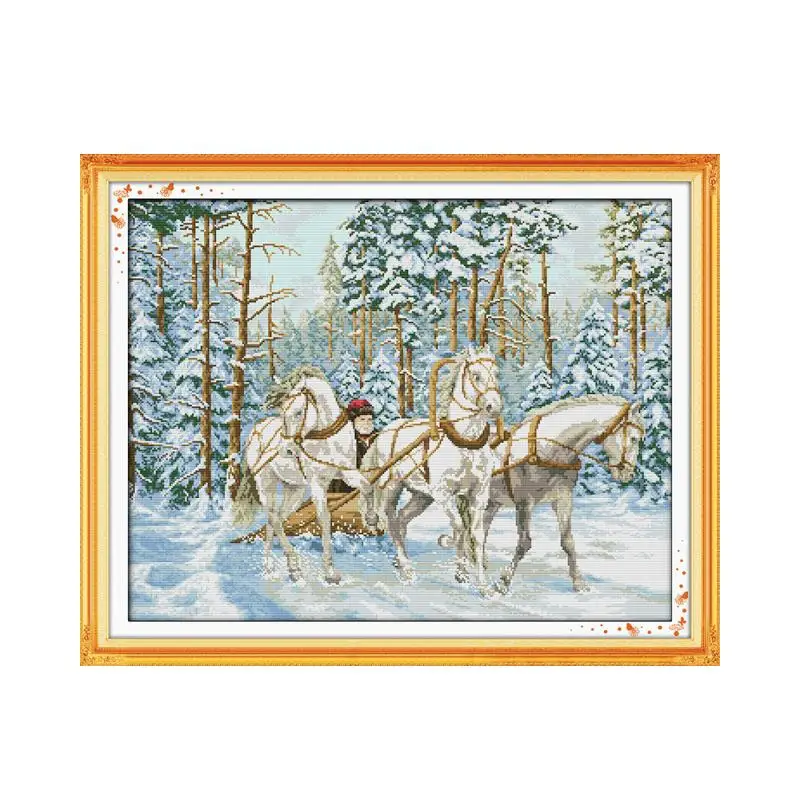 

Winter Snow Cross Stitch Kit Snow Carriage Merry Christmas Handmade Materials Package Furniture Decorative Painting