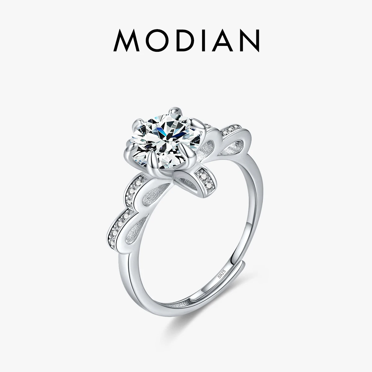 

MODIAN Dazzling Crown Adjustable Ring Real 925 Sterling Silver Classic Round CZ 2CT Charm Rings For Women Wedding Fine Jewelry