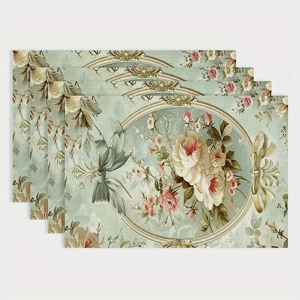 Multi‑Occasion Table Placemats Tropical Christmas Halloween Vintage Floral Folk Agate  Dining Table Decoration Mats 4/6/8PCS