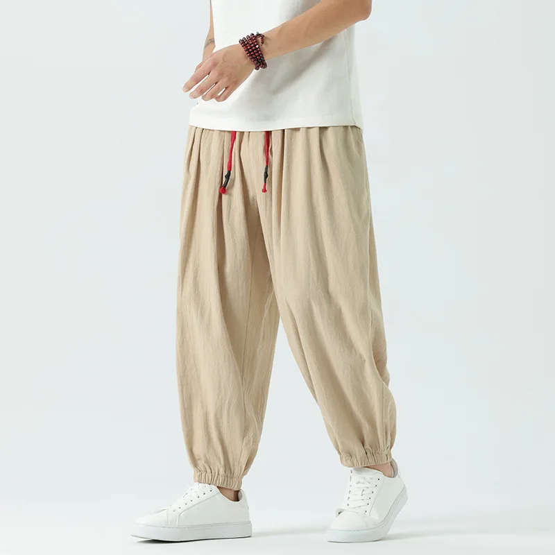 

New and Best-selling Elastic Waist Cotton-Linen Pants for Men - Summer Oversized Harem Pants, Loose Cuffed Linen Casual Trousers