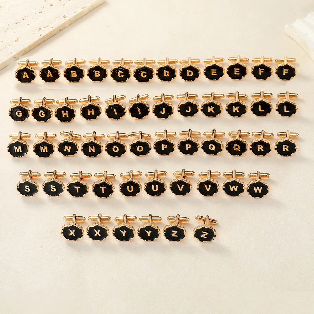 Classic 26 English Letters A-Z Design Flower Shaped Gold Mens Cufflinks Initial Capital Letter Sleeve Button
