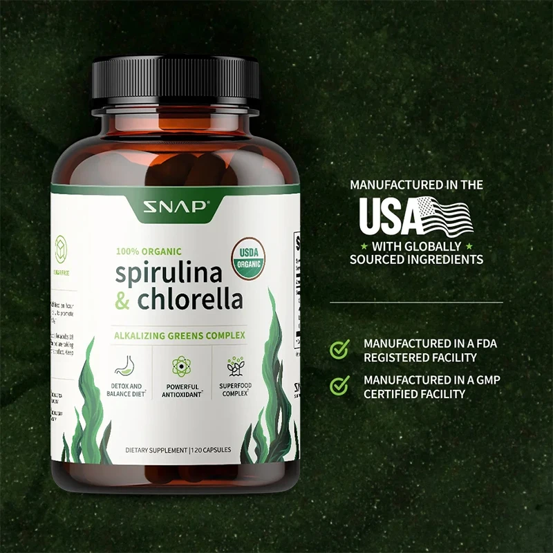 Organic Chlorella Spirulina - Heart Healthy, Natural Energy - Plant Vitamins and Antioxidants