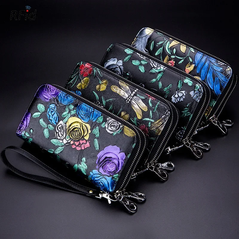 

Women's long-style Wallet Female Purses Rose Coin Purse Card Holder Wallets Double Zipper Pu Leather Clutch Luxury Phone Bag D25