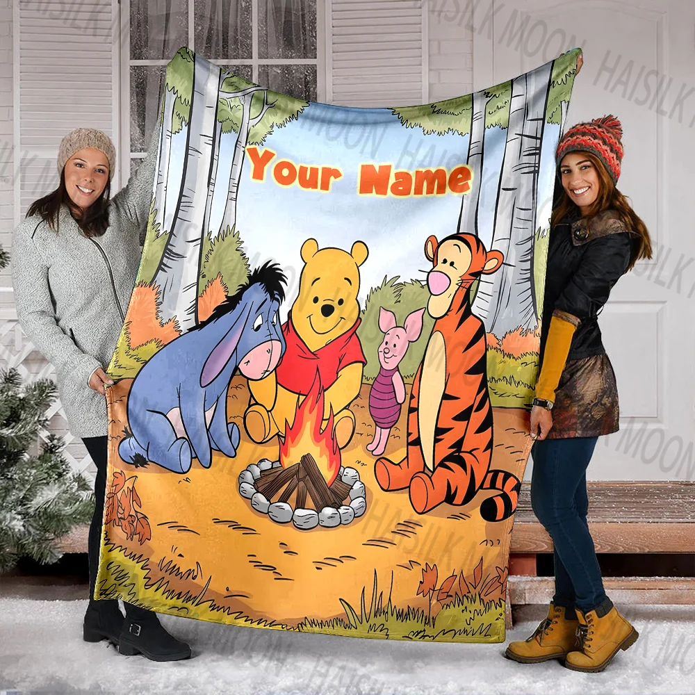 6 Sizes Custom Name Blanket Winnie The Pooh Print, for Sofa, Bed, Travel, Camping, Living Room, Office,Chair, Soft Warm Blankets