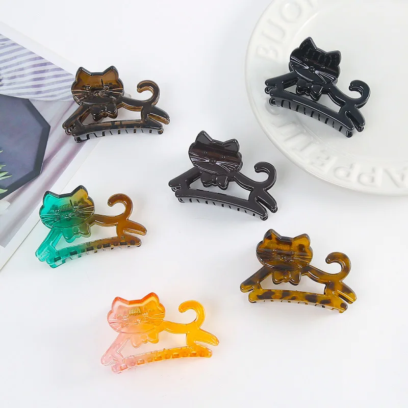 

Заколка для волос в виде мультяшного кота, модный аксессуар для волос для женщин, минималистичная роскошная заколка-акула, заколка для прически «полу-пончо»