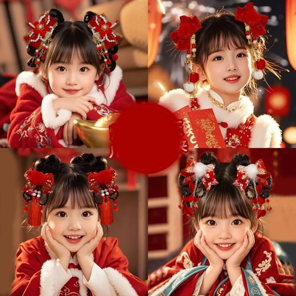 

Red Children Bow Wig Hairpin Flower Braid Hair Hanfu Hair Sticks Baby Headwear Girl Hair Accessories Ancient Style Hairpin Girls