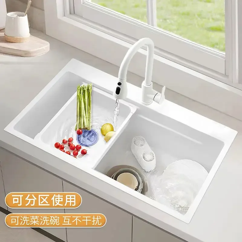 Milk white sink single slot 304 stainless steel kitchen manual multi-functional household dish washing under the counter basin d