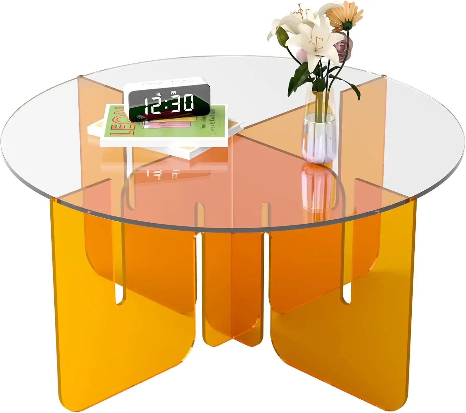 

31"L x 16"H Modern Orange Acrylic Round Coffee Table - Stylish Center Table for Living Room/Balcony/Coffee Corner