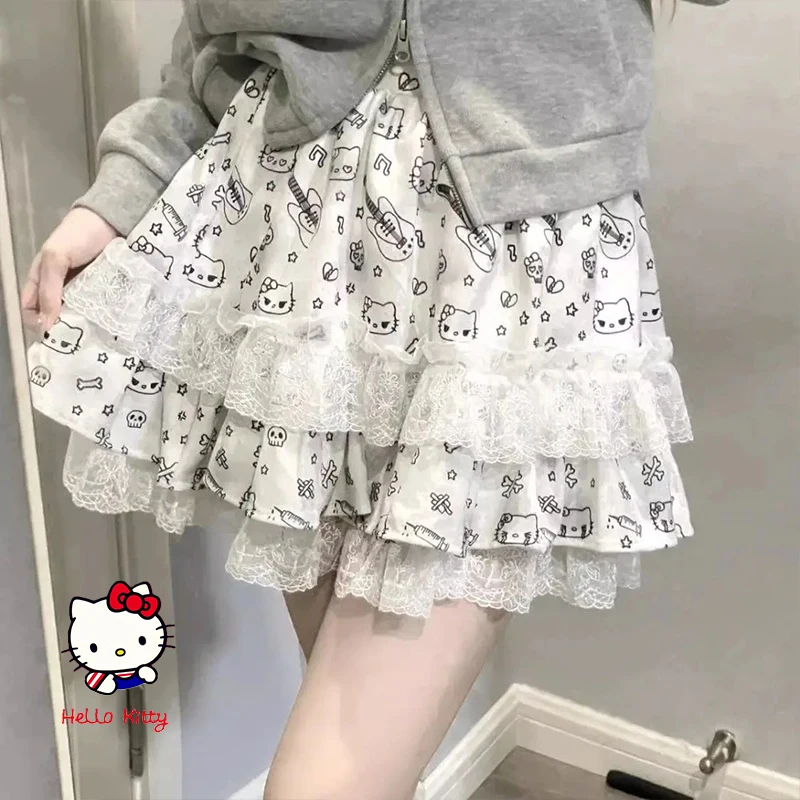 Y2K Spice Girls Hello Kitty Fluffy Cake Skirt Subcultural Style Lace Short Skirt Gothic Lolita Cute Versatile A-Line Half Skirt