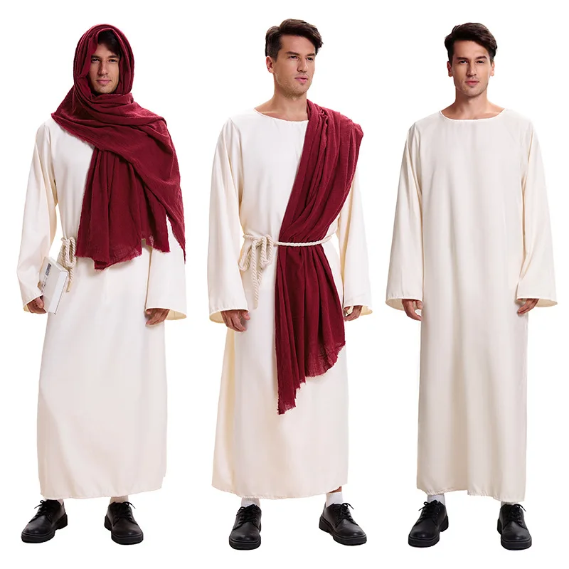 

Arabian Style Dubai Robe Costume Adult Middle Eastern Missionary Costumes Shepherd Cosplay with Turban Arab Costume Men 3 Piece
