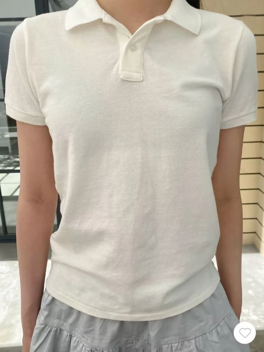 White Simple Slim T-shirts Summer Turn Down Collar Short Sleeve Cotton Tees Casual Vintage Sweet Preppy Style Y2k Top for Woman