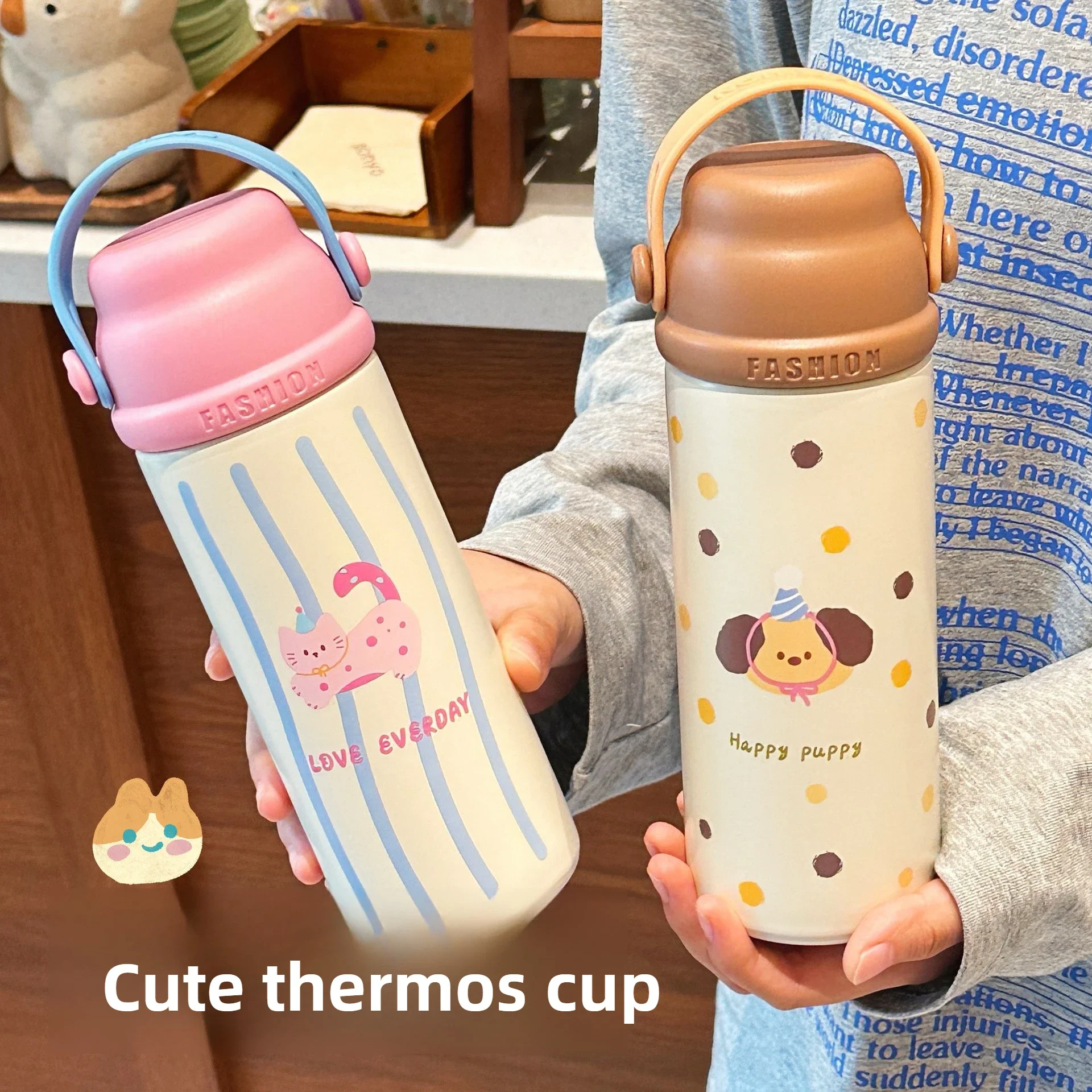 

Cute cartoon high-value male and female students cup portable water cup stainless steel thermos cup