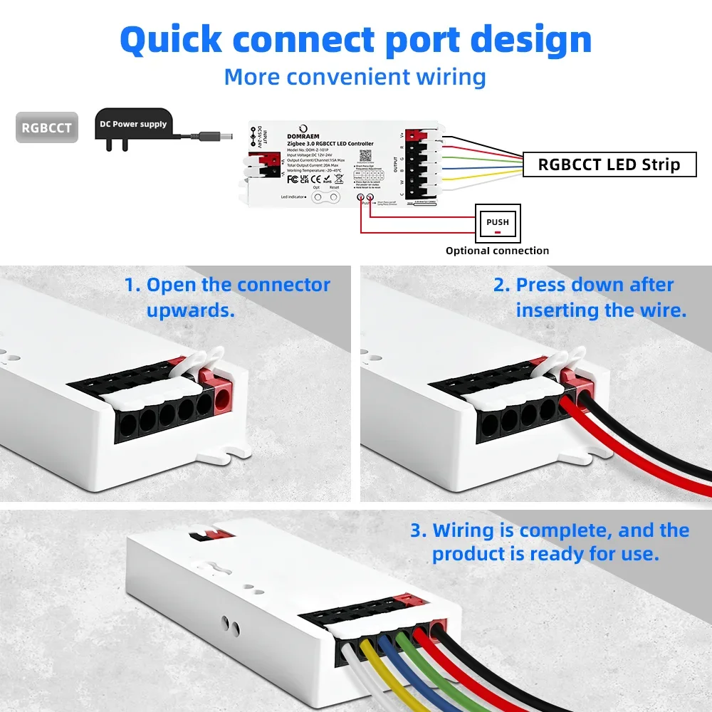 وحدة تحكم DOMRAEM Zigbee 3.0+2.4G RGBW RGBCCT LED DC12-24V 20A تعمل مع Hu*e/Echo Plus وما إلى ذلك. التحكم في تطبيق Alexa الصوتي #6