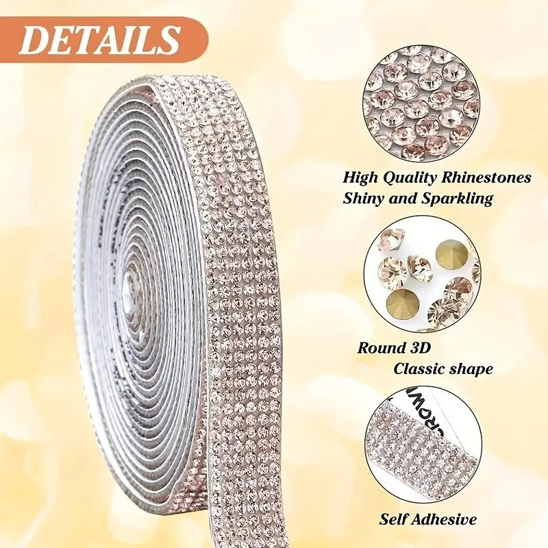 Rhinestone Glitter Crystal Sticker Resin Ribbon Self- Diamond Rhinestone Roll Ribbon Diy Wall Transfer Tape