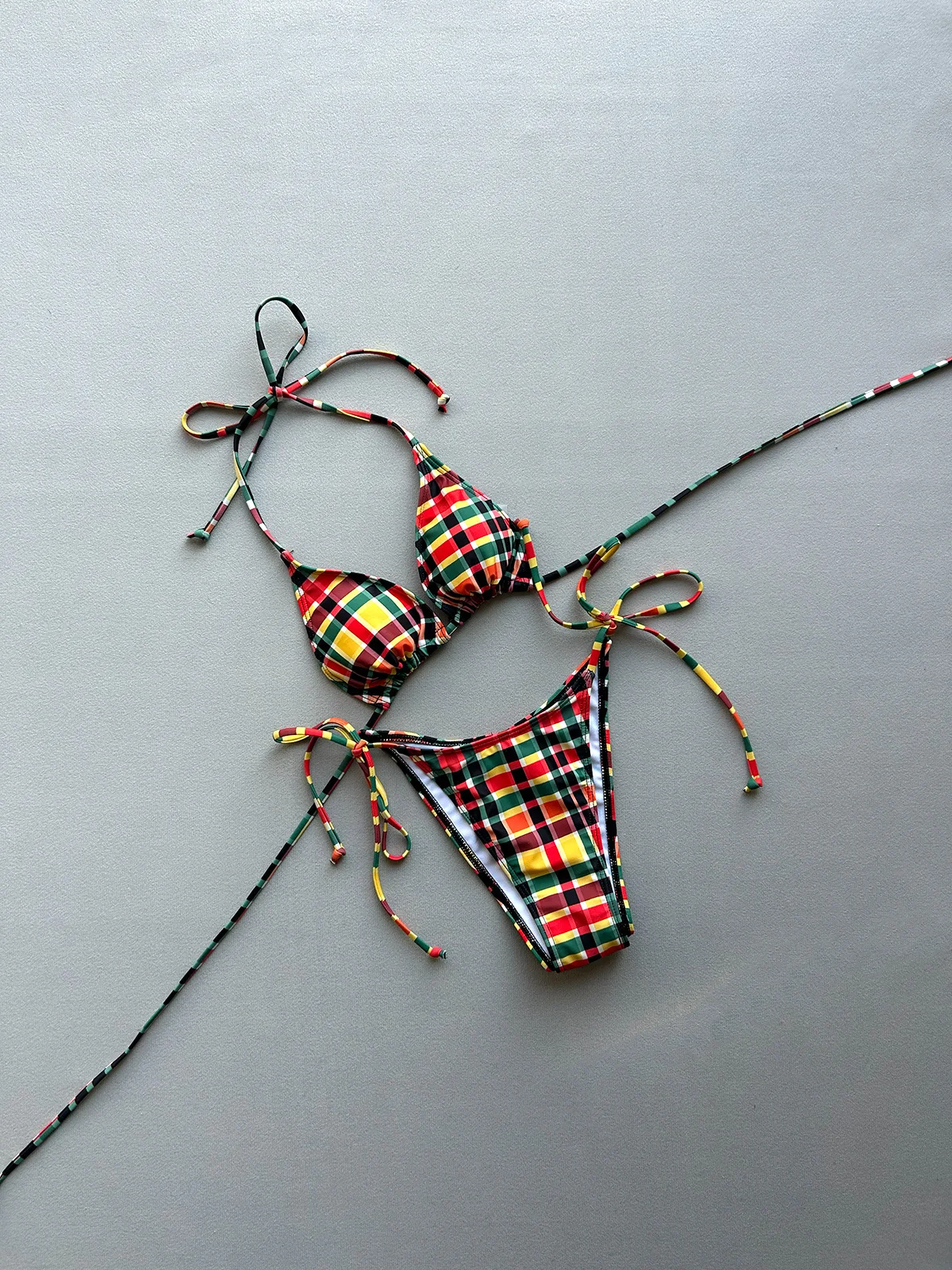 

sexy plaid print micro halter tie bikinis sets two pieces thong swimsuits bathing suit beach outfits swimwear biquini tankini