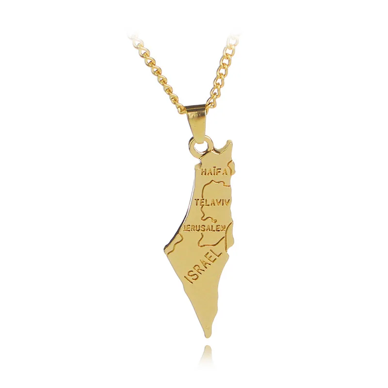 Golden Color Israeli Map Necklace Men's Fashion Jewelry Personality Pendant New Map-Shape Necklaces for Female