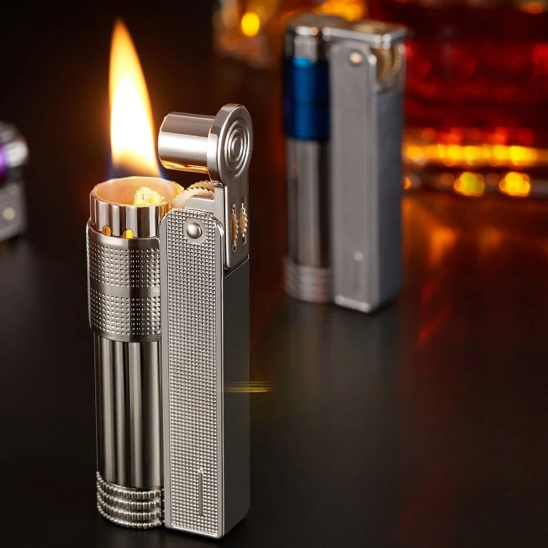 Retro classic fuel lighter, durable metal nostalgic grinding wheel, open flame men's portable open lid igniter