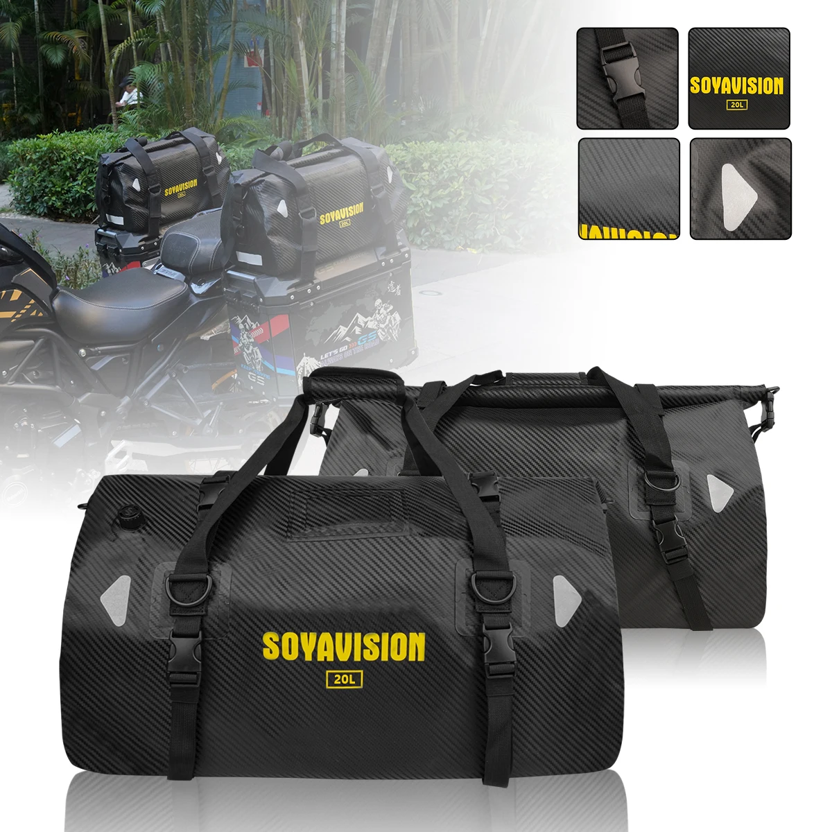 Motorcycle Waterproof Tail Bag Travel Outdoor Dry Luggage Roll Pack Bag 20L/50L/70L/100L Motorcycle Seat Bag for Boating Riding