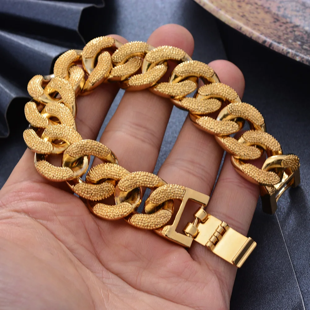 

Luxury Mens Women Hand Chain Bracelets Male Wholesale Bijoux Gold Color Chain Link Bracelet For Men Women engagement gift