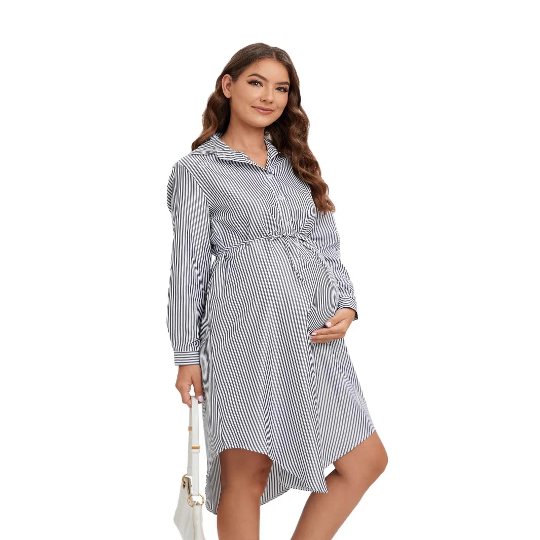 Robe pour femmes enceintes vêtements robes de maternité Photoshoot printemps automne à manches longues maternité rayé chemise vêtements