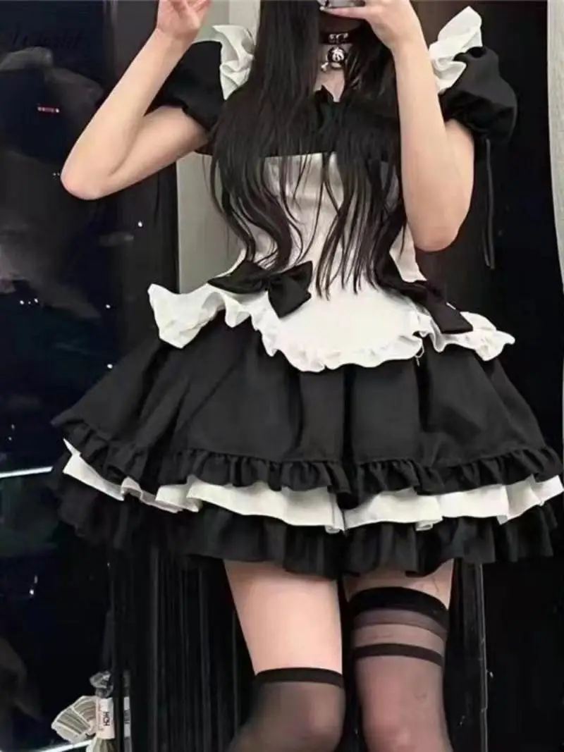 Lolita Maid Dress for Daily Kawaii Soft Girl JapaneseOutwear Large Size Tie up Maid Anime Costume Stage Performance Cosplay