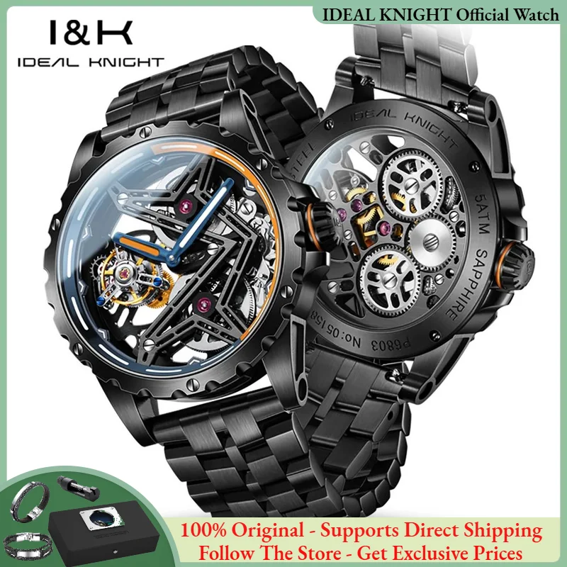

IDEAL KNIGHT 6803 Top Men Mechanical Watch Tourbillon Automatic Movement High end Hollow out Watch Men Waterproof Business Watch