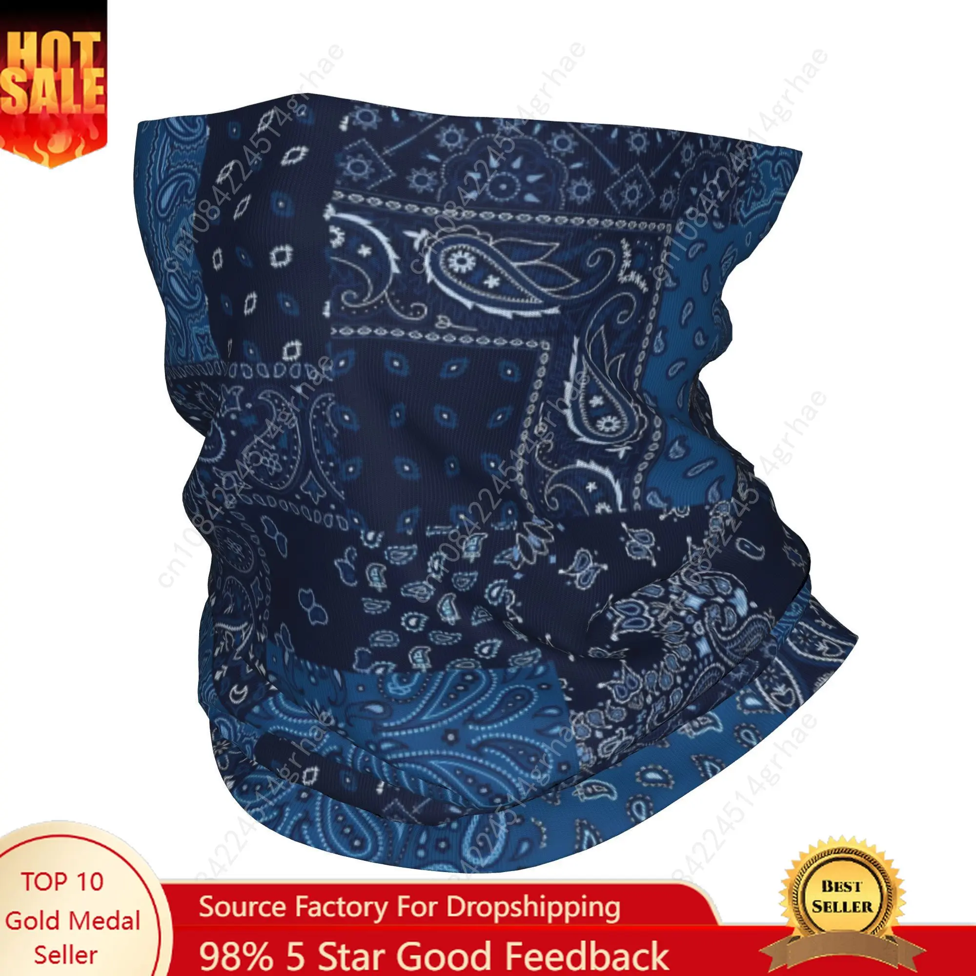 

Custom Blue Classic Paisley Hot Bandana Neck Warmer Men Women Winter Hiking Ski Scarf Gaiter Vintage Face Cover
