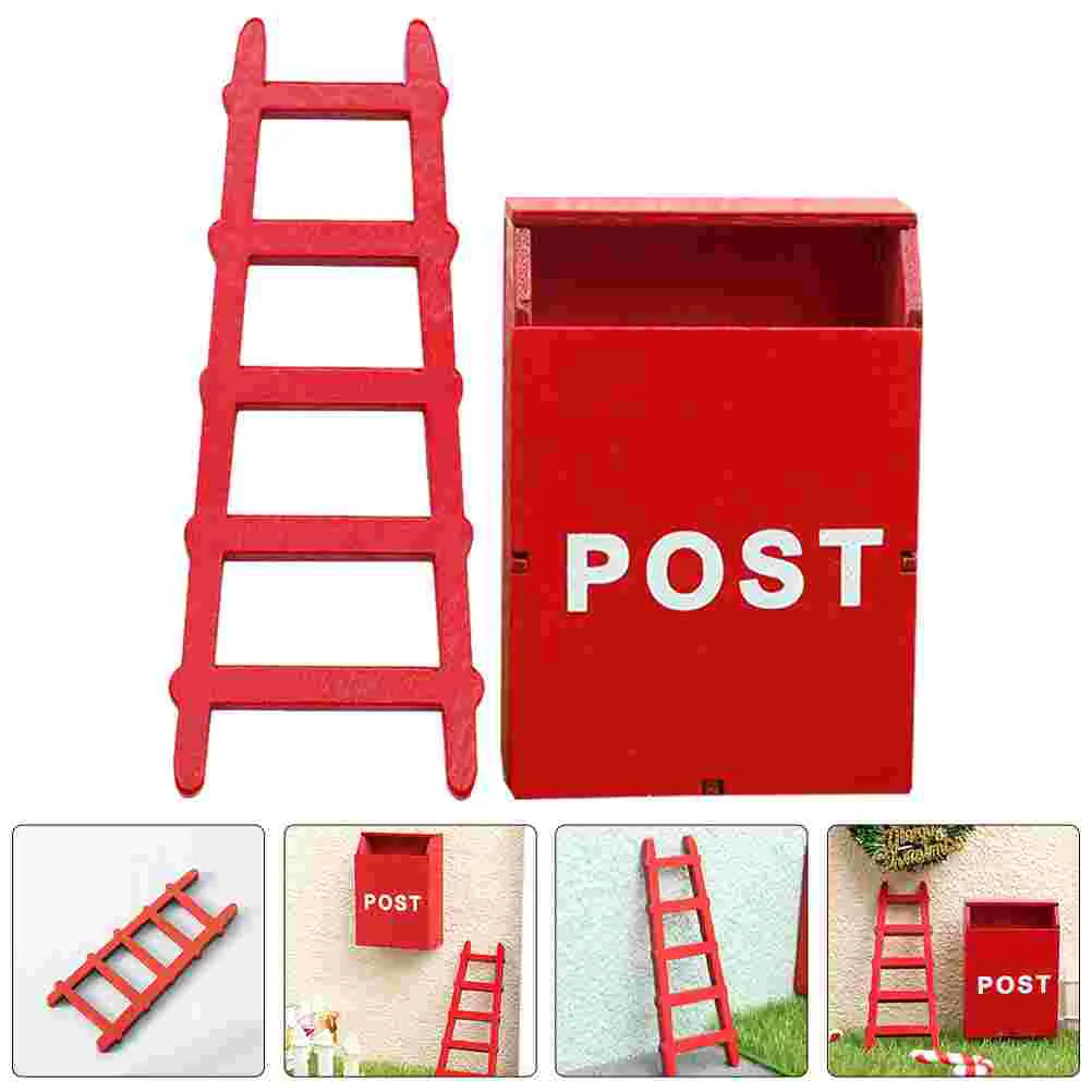 Dollhouse Desk Miniature Mailbox Model Furniture Statue Ladder Figurine Christmas Decorations Wooden Decorate Tiny Toy Prop